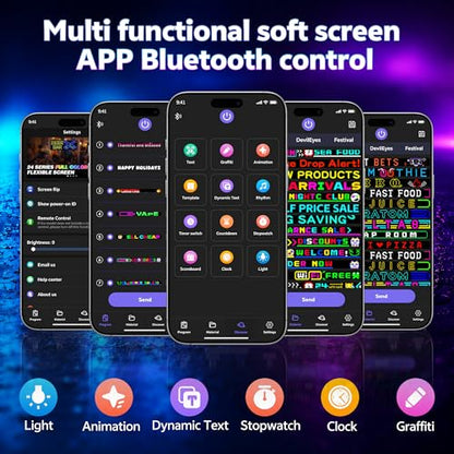 KJOY Bright Large Programmable LED Sign, 77''x8'' Flexible Scrolling LED Sign, Bluetooth App Control Custom Text Digital LED Display for Store, Schools, coffee, shop, Hotel - size: 77"x8"-1PCS