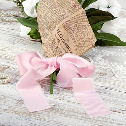 Keypan Pink Frayed Satin Chiffon Ribbon, 1.5 Inches, 21 Yards - color: Pink