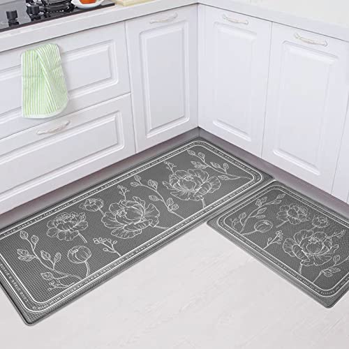 Kitchen Floor Mat Set of 2, Anti Fatigue Mat 17"x47"+17"x29" - color: Grey, size: 17"x47"+17"x29"