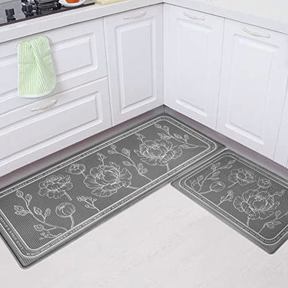 Kitchen Floor Mat Set of 2, Anti Fatigue Mat 17"x47"+17"x29" - color: Grey, size: 17"x47"+17"x29"
