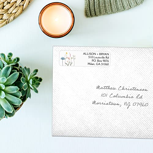 Wildflower Rolled Address Labels / 250 Personalized Return Address Labels/Designer Address Stickers in Elegant Plastic Dispenser - size: 250 Labels, style: Wildflower