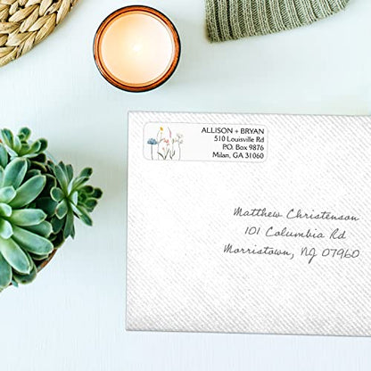 Wildflower Rolled Address Labels / 250 Personalized Return Address Labels/Designer Address Stickers in Elegant Plastic Dispenser - size: 250 Labels, style: Wildflower