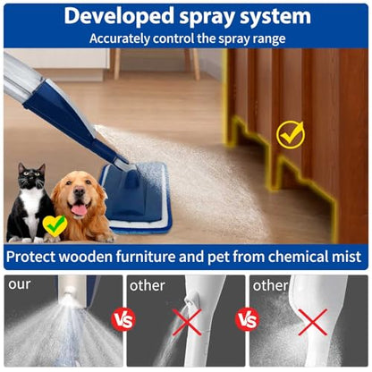 Wet Spray Mop for Floor Cleaning with 14 oz Bottle & 3 Microfiber Pads - color: 03-blue