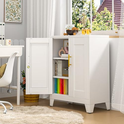 pozdeg 35.43" Metal Storage Cabinet with Lock, Lockable Office File Locker - color: White, size: 13.78"D x 27.56"W x 35.43"H