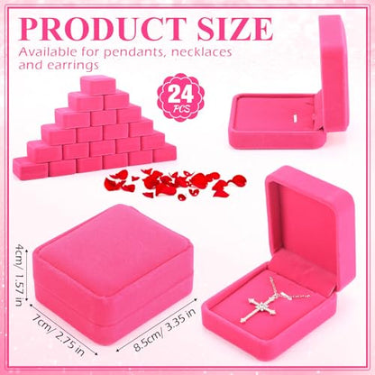 Sureio 24 Pcs Velvet Jewelry Gift Boxes Bulk Hot Pink - color: Hot Pink