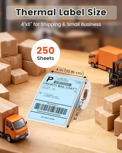 Phomemo 4x6 Blue Thermal Label, Shipping Labels Pack of 250 4x6 Roll Labels, Compatible with Phomemo, Zebra, Rollo, Jadens and Other Thermal Printers - color: Blue