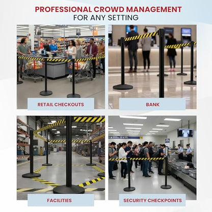 Crowd Control Warehouse 2-Pack Retractable Belt Stanchions, Black/Yellow - color: Black/Yellow Belt with Black Post