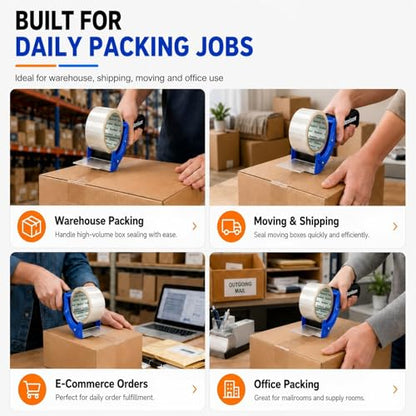 Professional 3 Inch Tape Gun Dispenser, 2-Pack Heavy-Duty Packing Tape Dispenser for Shipping Boxes, Quick Reload, Works with Standard & Thick Tape, Ergonomic Handle for Warehouse, Moving & Office - size: 3 inch -2 Pack