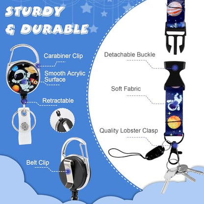 Lanyard with Card Holder, Retractable Badge Reel with Belt Clip for Id Badge Holder Keys Cute Space Planets Astronauts Neck Key Lanyard Detachable for Kids Women Nurses Teacher Student School Supplies - style: Space