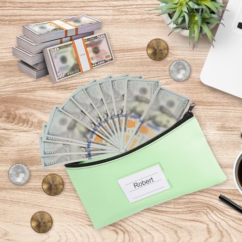 PATIKIL 11x6" Money Bank Deposit Bag with Zipper, 6 Pcs Leatherette Coin Check Wallet Pen Pouch Bag with Clear Window for Office Travel, Green - color: Green