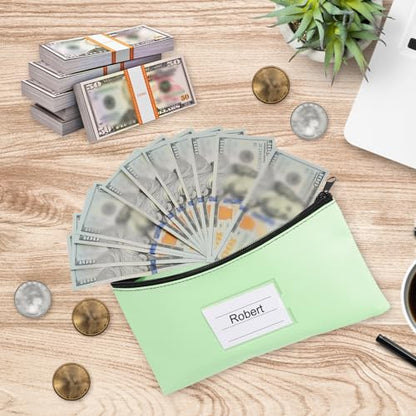 PATIKIL 11x6" Money Bank Deposit Bag with Zipper, 6 Pcs Leatherette Coin Check Wallet Pen Pouch Bag with Clear Window for Office Travel, Green - color: Green
