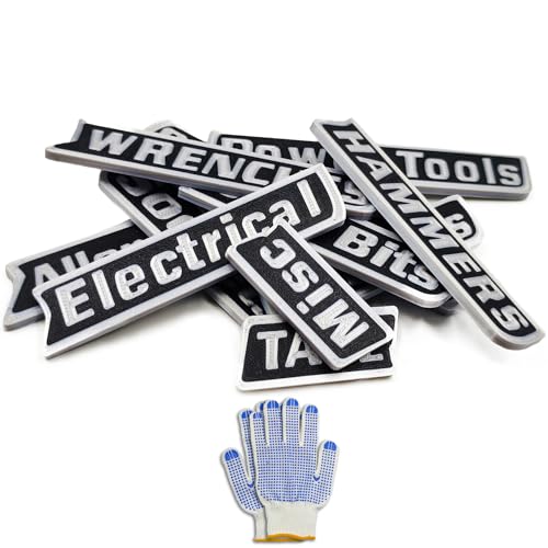 12 Pack Magnetic Tool Box Labels, Toolbox Magnets for Organization - color: Black