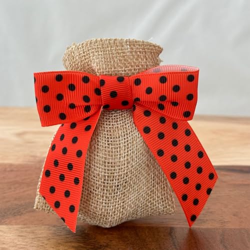Orange Black Polka Pre-Tied Bows - 3" Wide, Set of 12, Halloween, Fall - color: Orange/Black Polka Dots