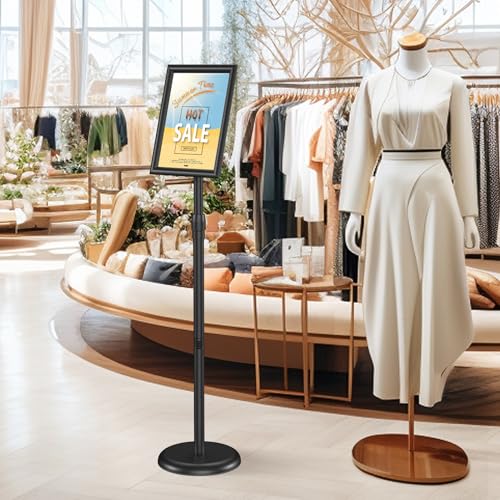 Hemndic Sign Stand Holder 8.5x11 Inches, Stand Up Sign Holder 8.5 x 11 with Rotated Frame, Height Adjustable Sign Stand and Snap-Open Frame - size: 8.5x11 inch