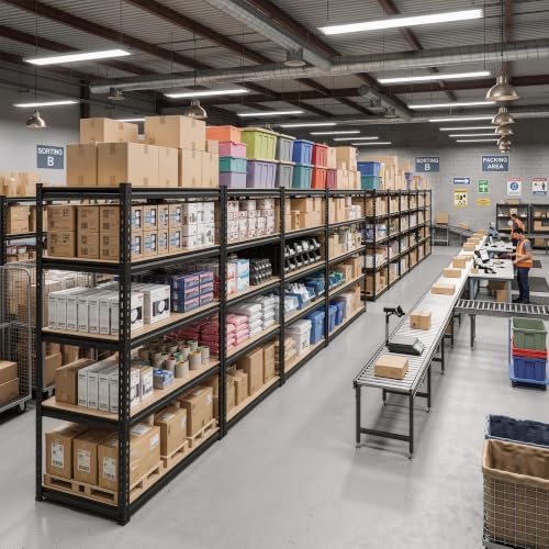 REIBII Garage Shelving, 5-Tier Storage Shelves Load 2410LBS, Adjustable Storage Rack for Garage, Pantry, Closet, Steel Frame, 35.6" W x 72.1" H x 16.1" D, Black - size: 35.6" W x 72.1" H x 16.1" D