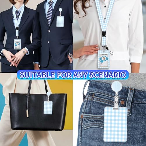 ID Badge Holder with Lanyard, Retractable Badge Holders Reels with Lanyards Adjustable, for Women Kids Teacher Nurses Doctor Student(Cute Fashion Blue checkboard) - color: Cute Fashion Blue Checkboard