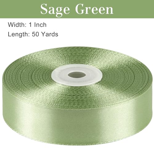 Sage Green Satin Ribbon, 1 Inch, 50 Yards - color: sage green