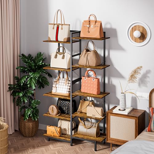 Aquzee 5 Tier Purse Shelf, Purse Organizer for Closet - color: Brown