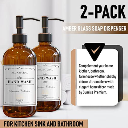 Sunrise Premium Amber Glass Soap Dispenser with Rubbed Bronze Pump, 2 Pack - color: Oil Rubbed Bronze Ss Pump - Amber Glass