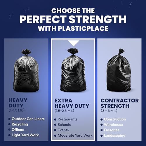 Plasticplace 40-45 Gallon Trash Bags │ 2.3 Mil │ Black Heavy Duty Garbage Can Liners │ 40" x 46" (50 Count)