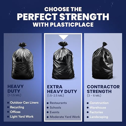 Plasticplace 40-45 Gallon Trash Bags │ 2.3 Mil │ Black Heavy Duty Garbage Can Liners │ 40" x 46" (50 Count)