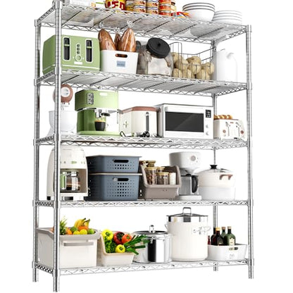ROOMTEC 5-Tier Wire Shelving Unit,48" W*20" D*72" H,Max Load 2000LBS - color: Chrome, size: 5 tier 48"L x 20"W x 72"H 1 PC