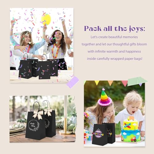 MESHA Paper Gift Bags 300Pcs 5.25x3.75x8'' Black Small Kraft Bags Bulk - color: Black, size: 5.25x3.75x8 Inch (Pack of 300)