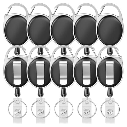 moeverEX Retractable Badge Holder with Carabiner Reel Clip and Key Ring - size: Black-10pcs