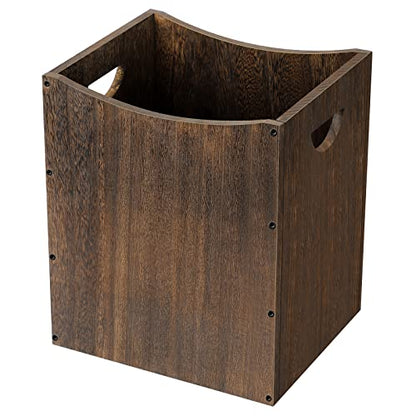 Vrisa Wood Trash Can 5.3 Gallon Office Wastebasket Farmhouse Rectangular Garbage Can with Built-in Handles Small Trash Can for Bedroom Office Kitchen Bathroom Under Desk Large Storage