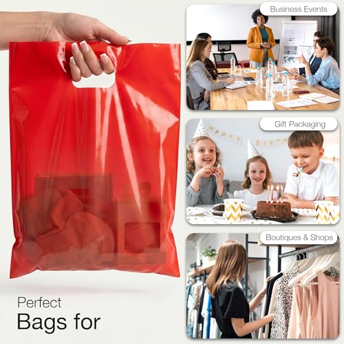 Choice Marts 100 Red Plastic Bags With Handles 12x15 Merchandise Bags - color: Red
