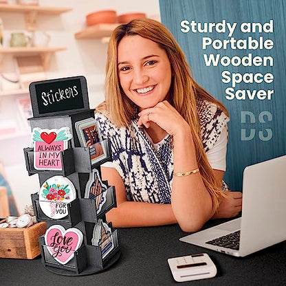 3 Tier Rotating Sticker Display Stand for Vendors, Coaster Display Rack - color: Black