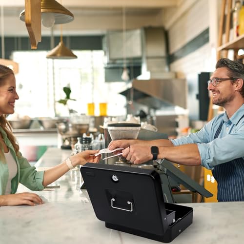 Cash Box with Money Tray and TOP Key & Push-Button Lock, Money Saving Lock Box, Safe Locking Box for Cash Register XL 11.8"x9.45"x3.54" Black - color: Black with top key