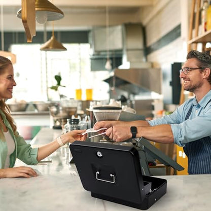 Cash Box with Money Tray and TOP Key & Push-Button Lock, Money Saving Lock Box, Safe Locking Box for Cash Register XL 11.8"x9.45"x3.54" Black - color: Black with top key