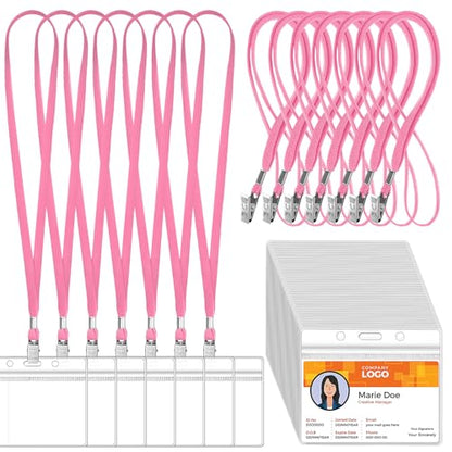 Marspark 4"x3" Name Badge Holder with Lanyard Bulk, Pink, 50 Sets - color: Pink