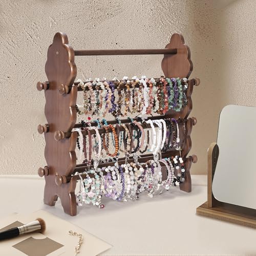 Two-Sided Wooden Bracelet Holder Display Stand with 6 Removable Holders - style: 6 Tier-Brown