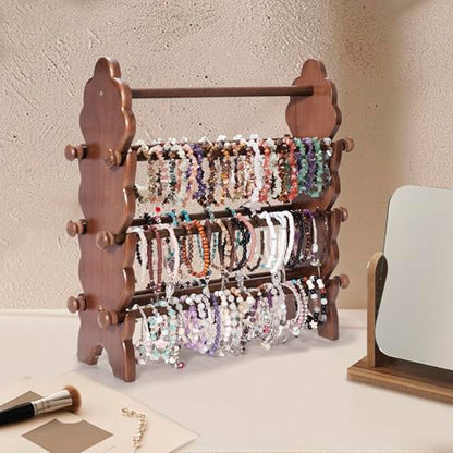 Two-Sided Wooden Bracelet Holder Display Stand with 6 Removable Holders - style: 6 Tier-Brown