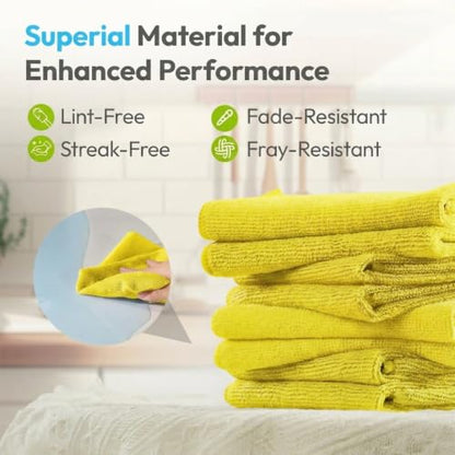 Microfiber Cleaning Cloth 12 Pack, 12 x 12 Inch Yellow - color: Yellow