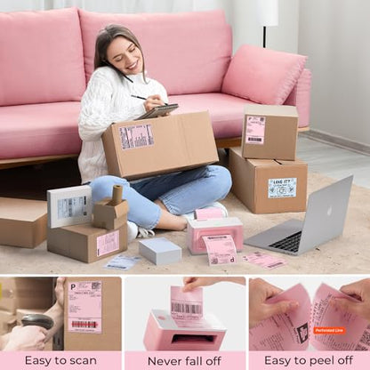 MUNBYN 4x6 Inch Pink Thermal Printer Labels for Packages, 500 Sheets/Stack - color: Pink, size: 4x6*500