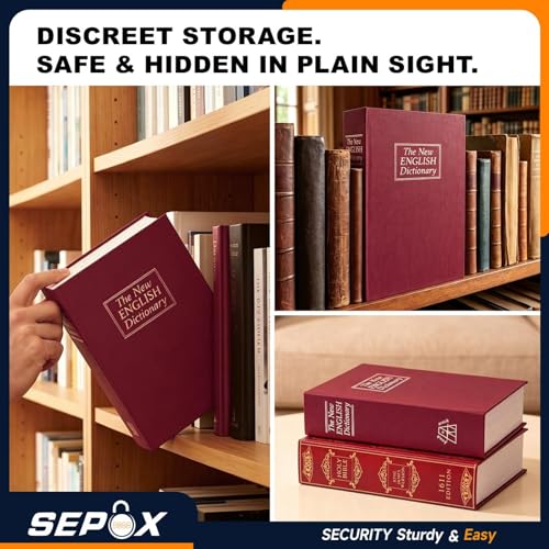 SEPOX® Twins Safe Book Lock Box Real Paper Cover with Larger Steel Interior - color: RedRed
