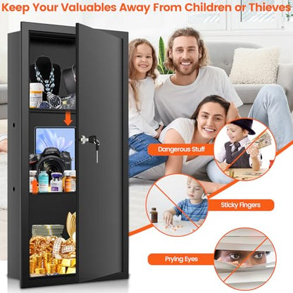 29.53" Tall Wall Safe [ 33% Larger Capacity ] with 2 Removable Shelf & Lock - color: Black, size: 29.53" Tall