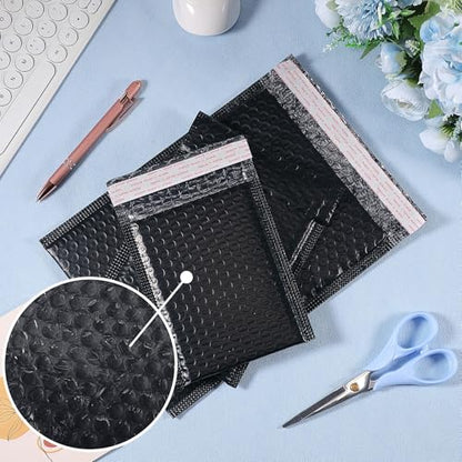 100 Pcs Kraft Bubble Mailers 3 Size Padded Envelopes, Black - color: Black