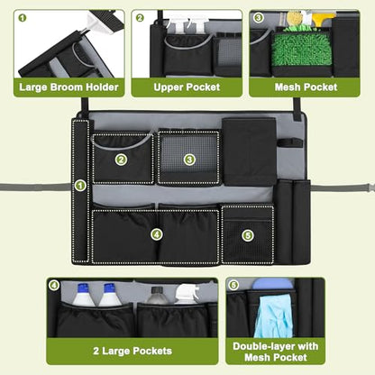 HODRANT 32-55 Gallon Trash Can Caddy Bag with Multi Pockets for Clean Tools - color: Black+Gray