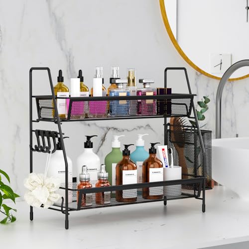 VITVITI 2 Tier Bathroom Countertop Organizer, Vanity Storage Shelf, Black - color: 2 Tier Large Black
