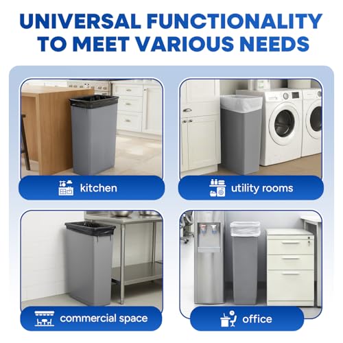 PLASTIC PRINCE 23 Gallon Slim Trash Can Kitchen, Commercial Tall Trash Bin Narrow, Rectangular Slim Jim Skinny Garbage Can for Home Garage Cabinet Restaurant, Gray - style: Gray Can