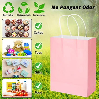 HavrePac 100 Pack Pink Gift Bags with Handles 5.9x3.15x8.26 inch - color: Pink
