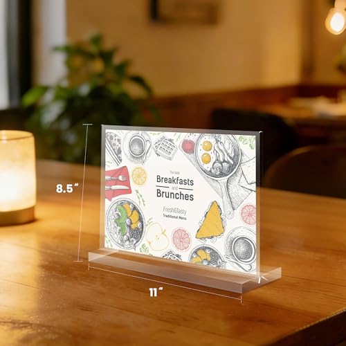 YUNCHUN 3 Packs Acrylic Sign Holder 11 x 8.5 Standing, L-Shape Magnetic 11 x 8.5 Clear Menu Holder, Table Display Stand of Slant Back & Acrylic Frame for Store, Wedding, Restaurant, Hotel, Office Use - style: 3 PCS (11 x 8.5 Inches)