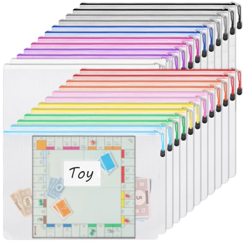 EOOUT 24pcs Mesh Zipper Pouch Bags A3 Extra Large Document Bag with Label Pocket, 16.9x12 Inches, Plastic Zip File Folders, Puzzles, Board Game Storage for Organizing Office Home - style: A3-24pcs