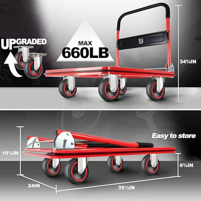 Wellmax Push Cart Dolly, Foldable Moving Platform Flat Cart, 660 lb, Red - color: Red, size: 660 Lbs