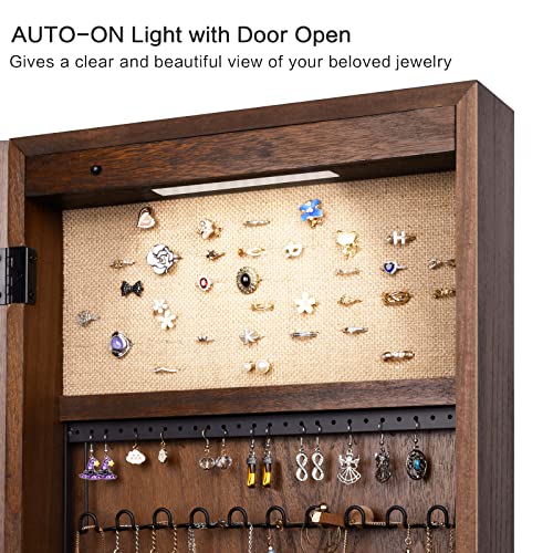 SRIWATANA Dark Brown Jewelry Cabinet with Full Length Mirror, Solid Wood - color: dark brown