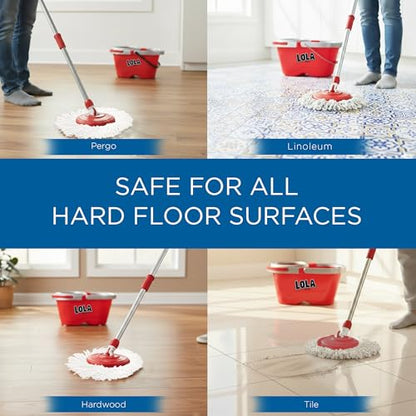 Revolution Deluxe Spin Mop & Bucket, w/ 3 Microfiber Washable Heads, 1 Pair Microfiber Mop Slippers, Fast Dry, Deep Clean Floors & Hands-Free Wringer, Easy Spin Dry, No Exhaustive Foot Pedal, LOLA